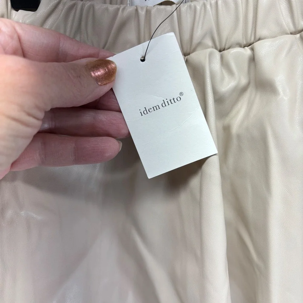 idem ditto Beige Faux‎ Leather Tiered Ruffle Mini Skirt Size S